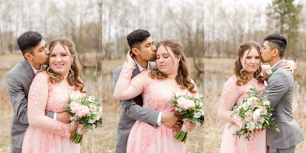 Bride, groom, bridal party, wedding ceremony, wedding venue, wedding photos, wedding inspo, the kiss, spring wedding, summer wedding, minnesota wedding photographer, mn wedding, mn wedding venue, details, lindsey white photography, color palette inspiration, Floral arrangement, floral bouquet, poses, st paul wedding, pink wedding dress, k and j catering